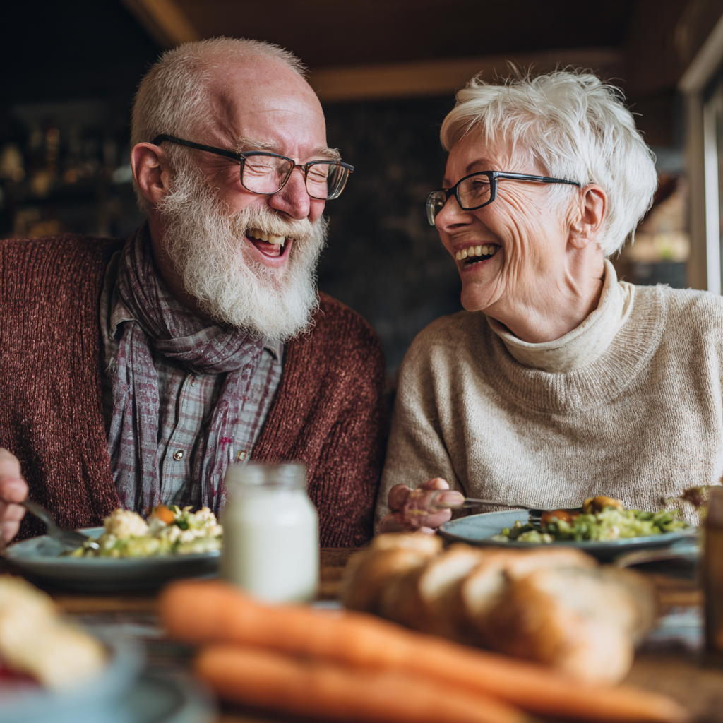 Older adults enjoying fermented foods and probiotic rich meals together